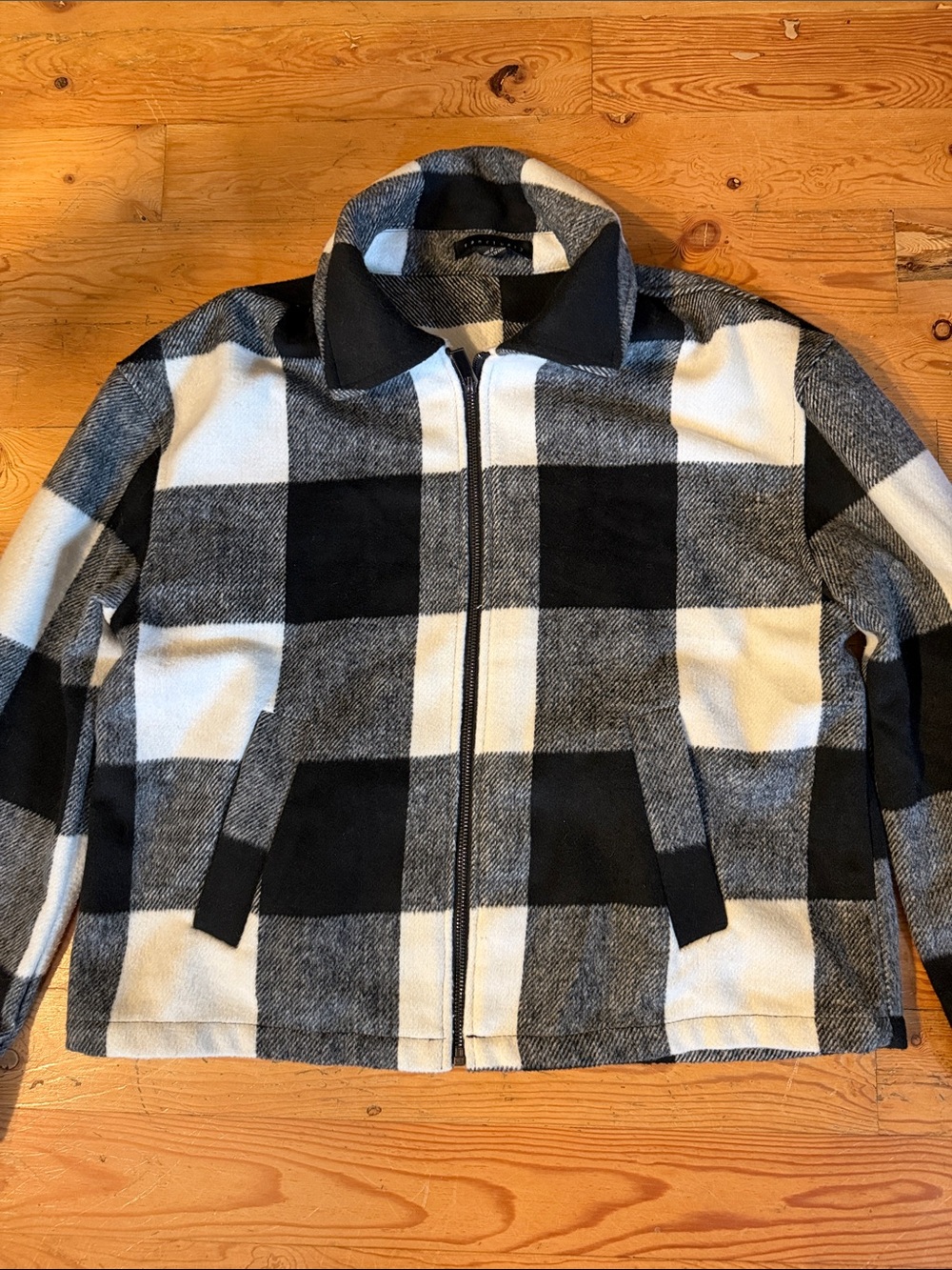 Sanctuary Black & White Buffalo Plaid Zip Jacket